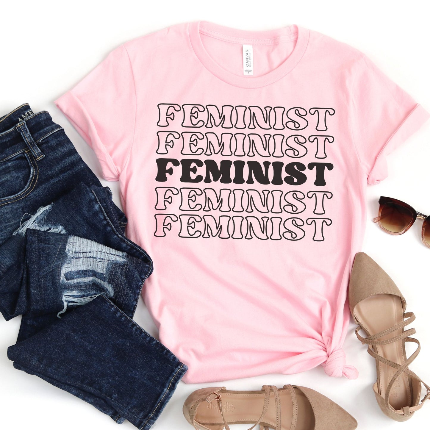 Women's Feminist Stack Graphic Tee in Pink