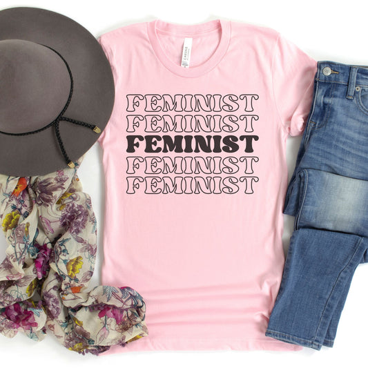 Women's Feminist Stack Graphic Tee in Pink