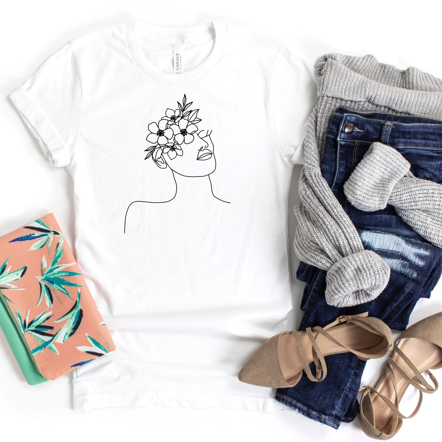 Floral Face Graphic Tee in White