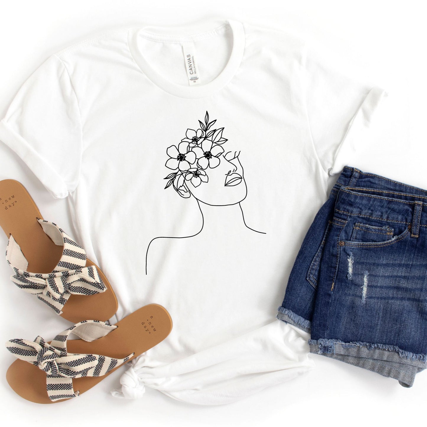 Floral Face Graphic Tee in White