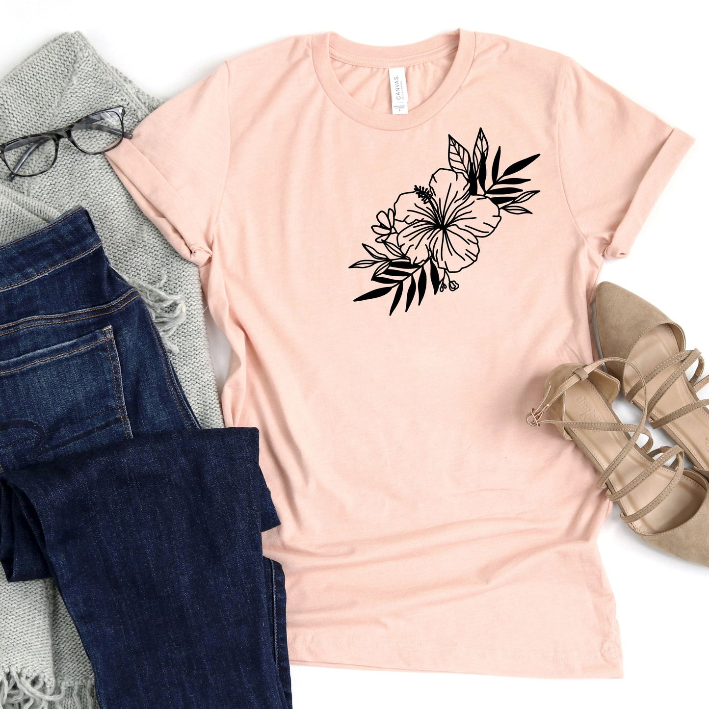 Hibiscus Graphic Tee in Heather Peach