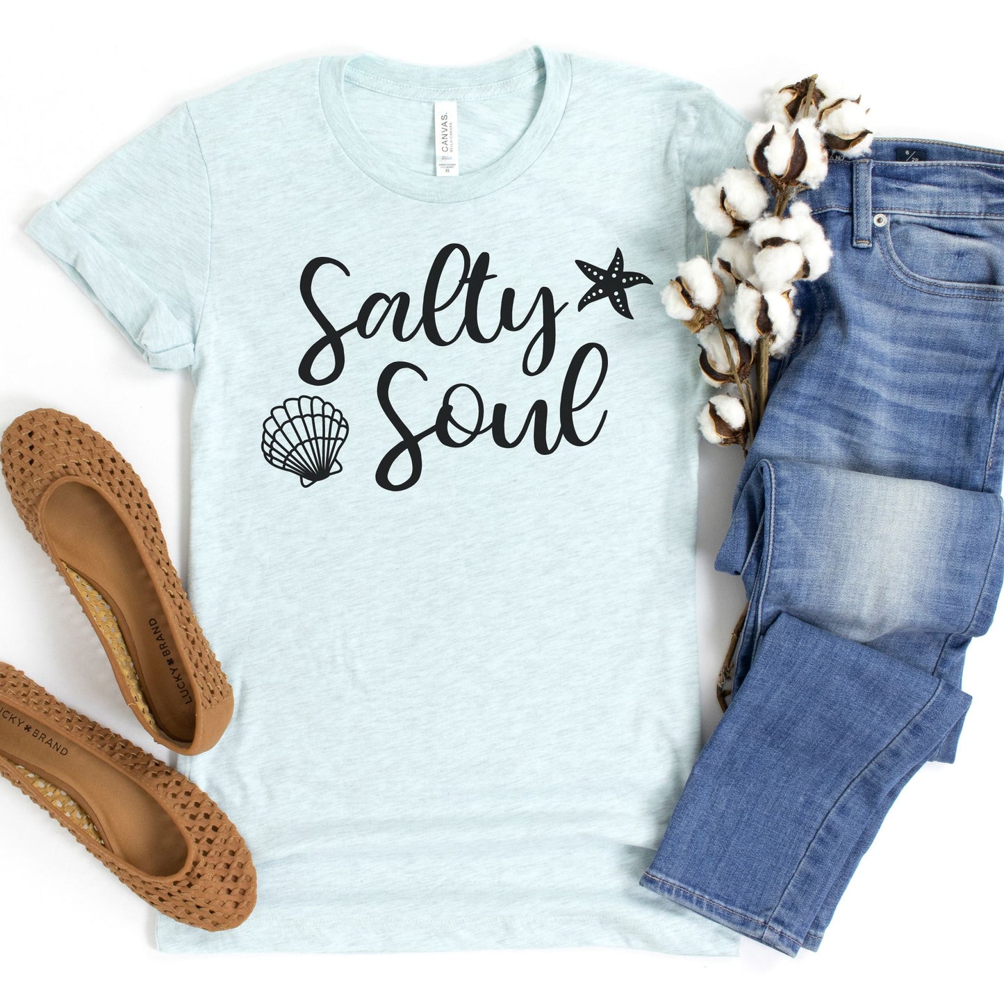 Salty Soul Graphic Tee in Heather Prism Ice Blue