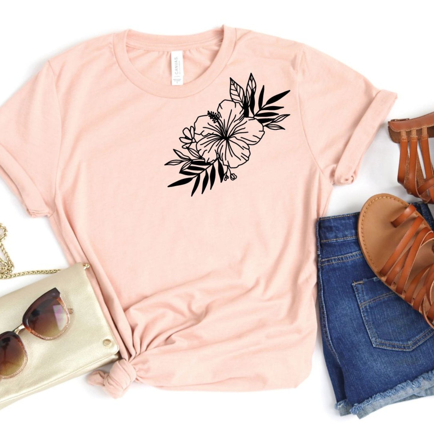 Hibiscus Graphic Tee in Heather Peach