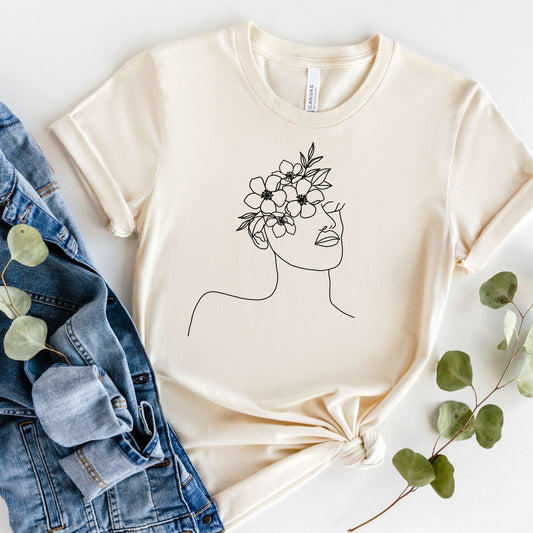 Floral Face Graphic Tee in Natural