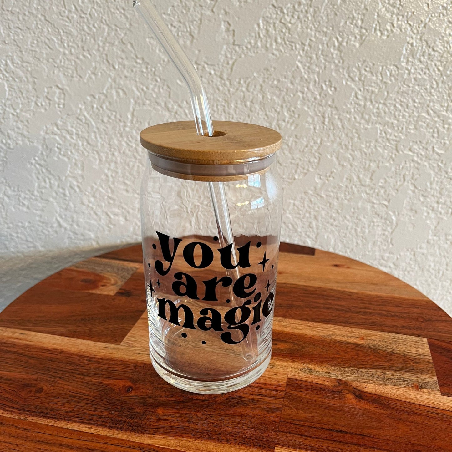 You Are Magic 16oz Glass Can Beer Can with Bamboo Lid and Glass Straw